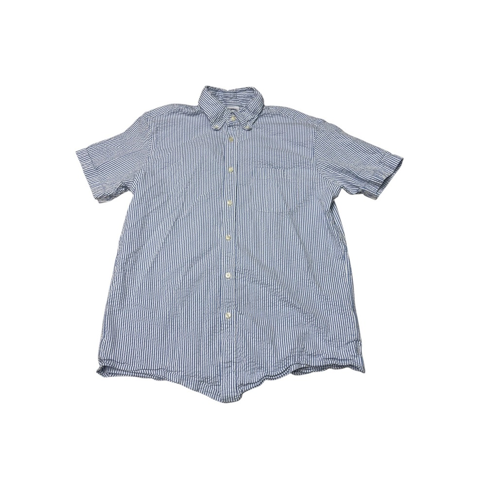 Brooks Brothers‎ Mens Seersucker Short Sleeve Shirt Blue White Stripe Regular M